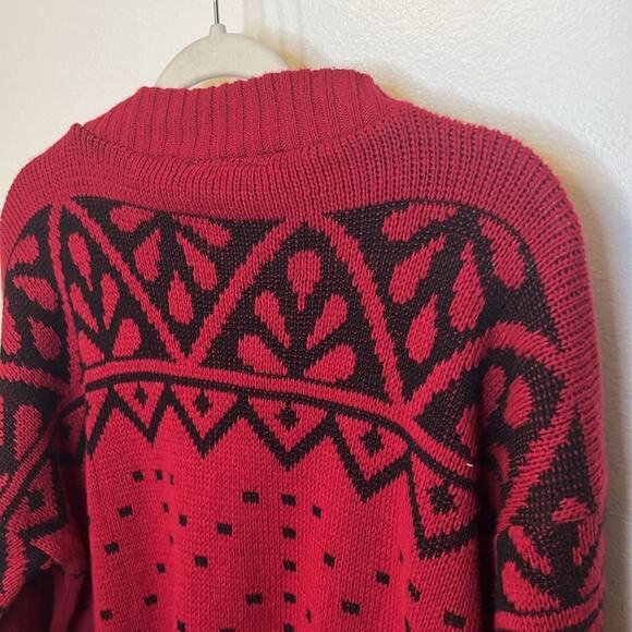 Brunny Womens Vintage 80s 90s Red/Black Crewneck Bold Abstract Pattern Sweater - Picture 7 of 8